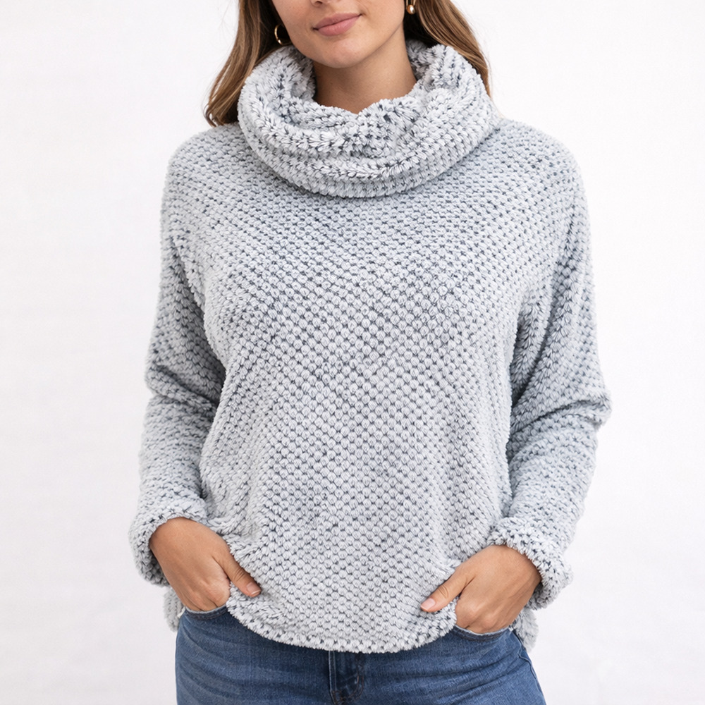 Halcyon Plush Faux Fur Sweater Womens Large White Black Turtleneck Warm Winter